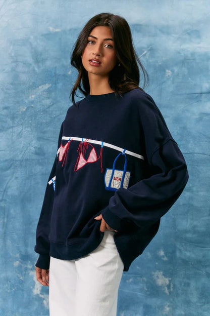 Red, White & Bikinis Clothesline Graphic Sweatshirt