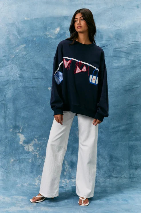 Red, White & Bikinis Clothesline Graphic Sweatshirt