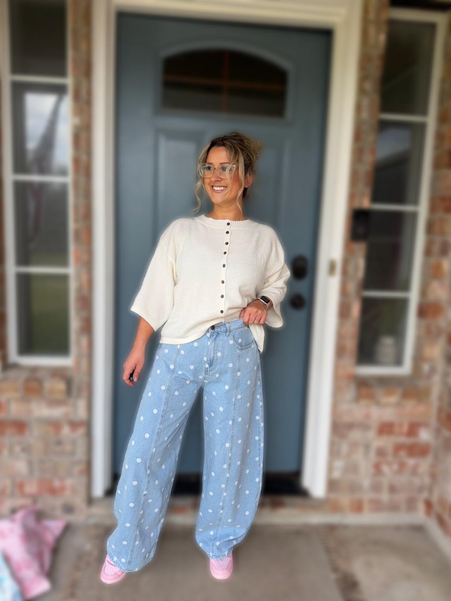 You Make Me Happy Dotted Barrel Jeans