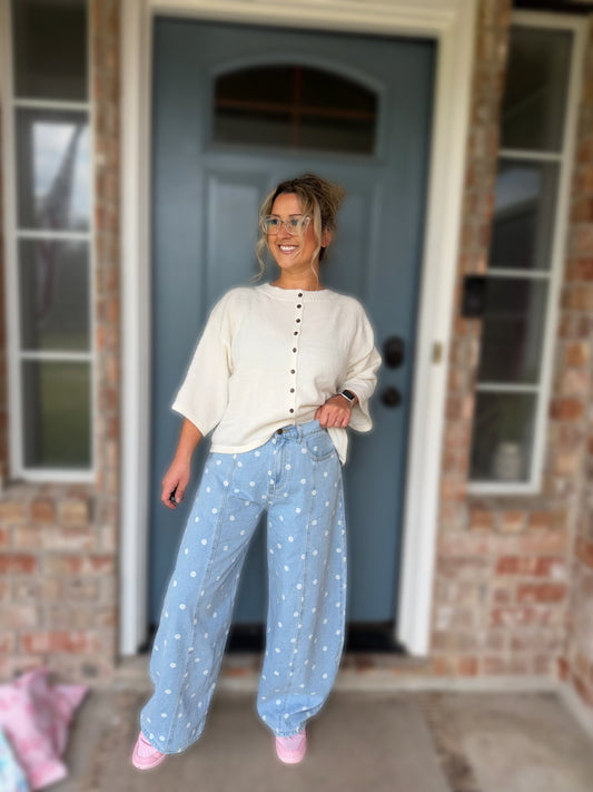 You Make Me Happy Dotted Barrel Jeans