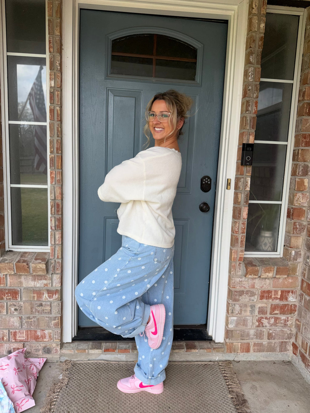 You Make Me Happy Dotted Barrel Jeans