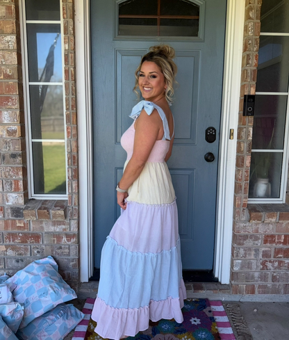 Spring Top Linen Tiered Maxi Dress