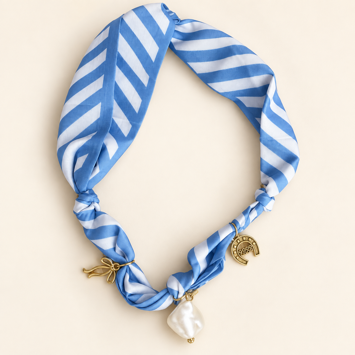 Blue Striped Scarf Charm Necklace