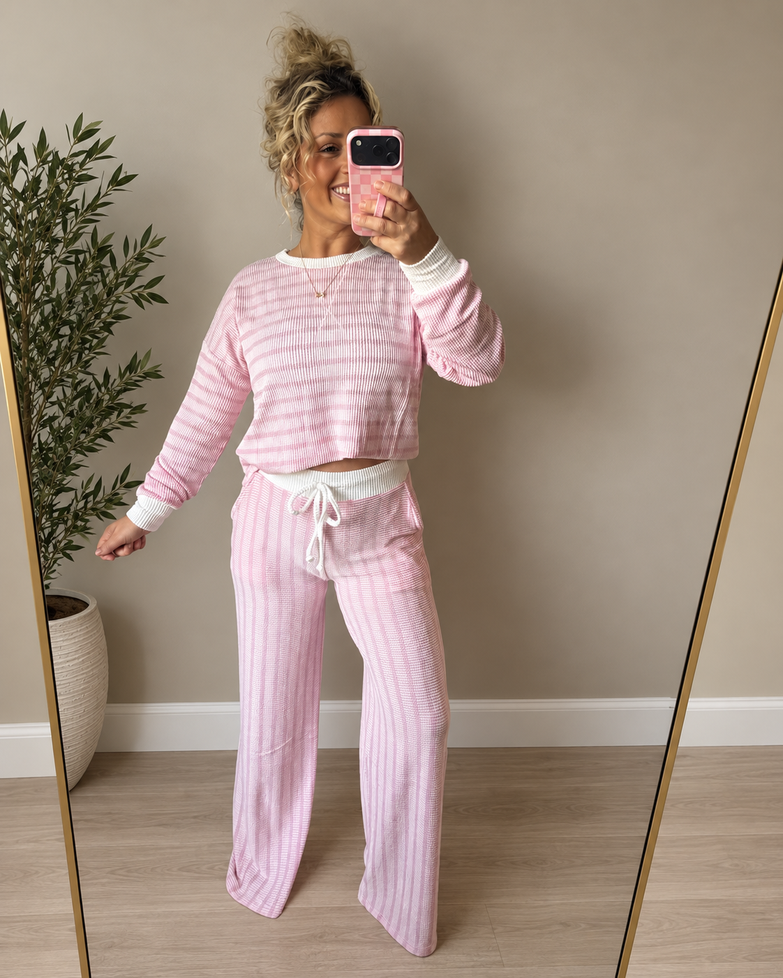 Raised Rib Striped Pullover & Pants Set