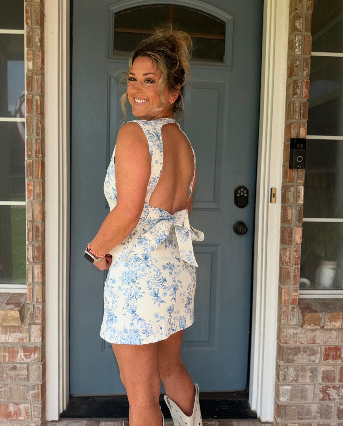 Floral Printed Stretch Twill Open Back Skort Set