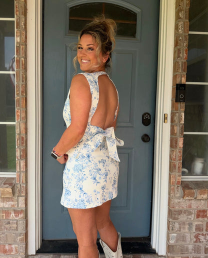 Floral Printed Stretch Twill Open Back Skort Set