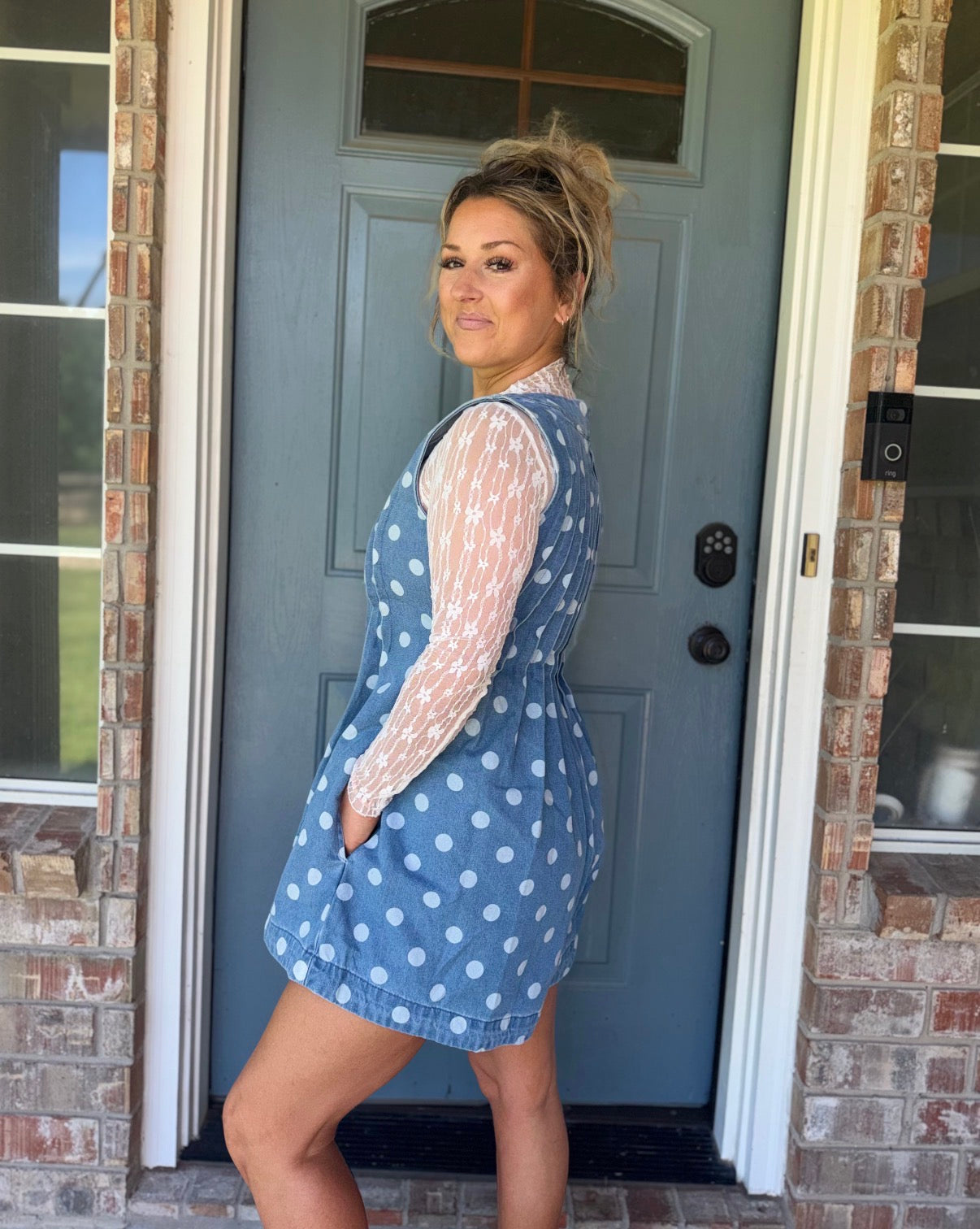 Polka Dot Vintage Pleat Cascade V Neck Romper