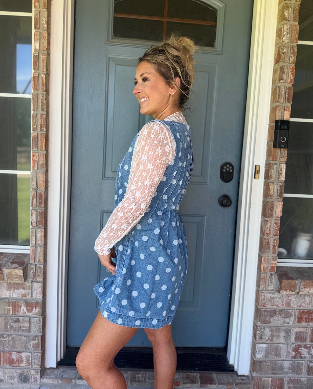 Polka Dot Vintage Pleat Cascade V Neck Romper