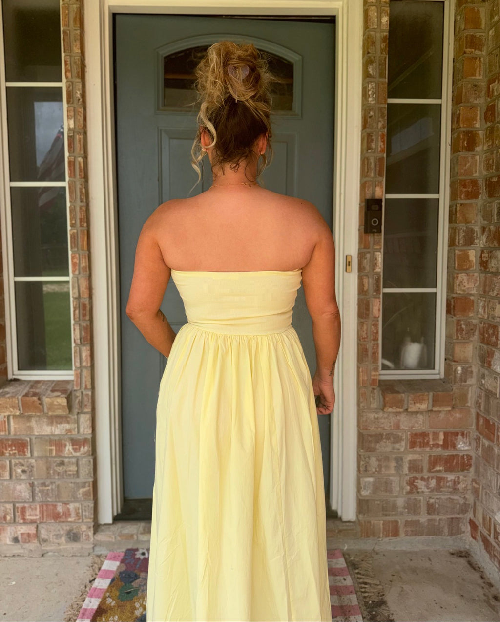 Strapless Flowy Midi Dress Yellow