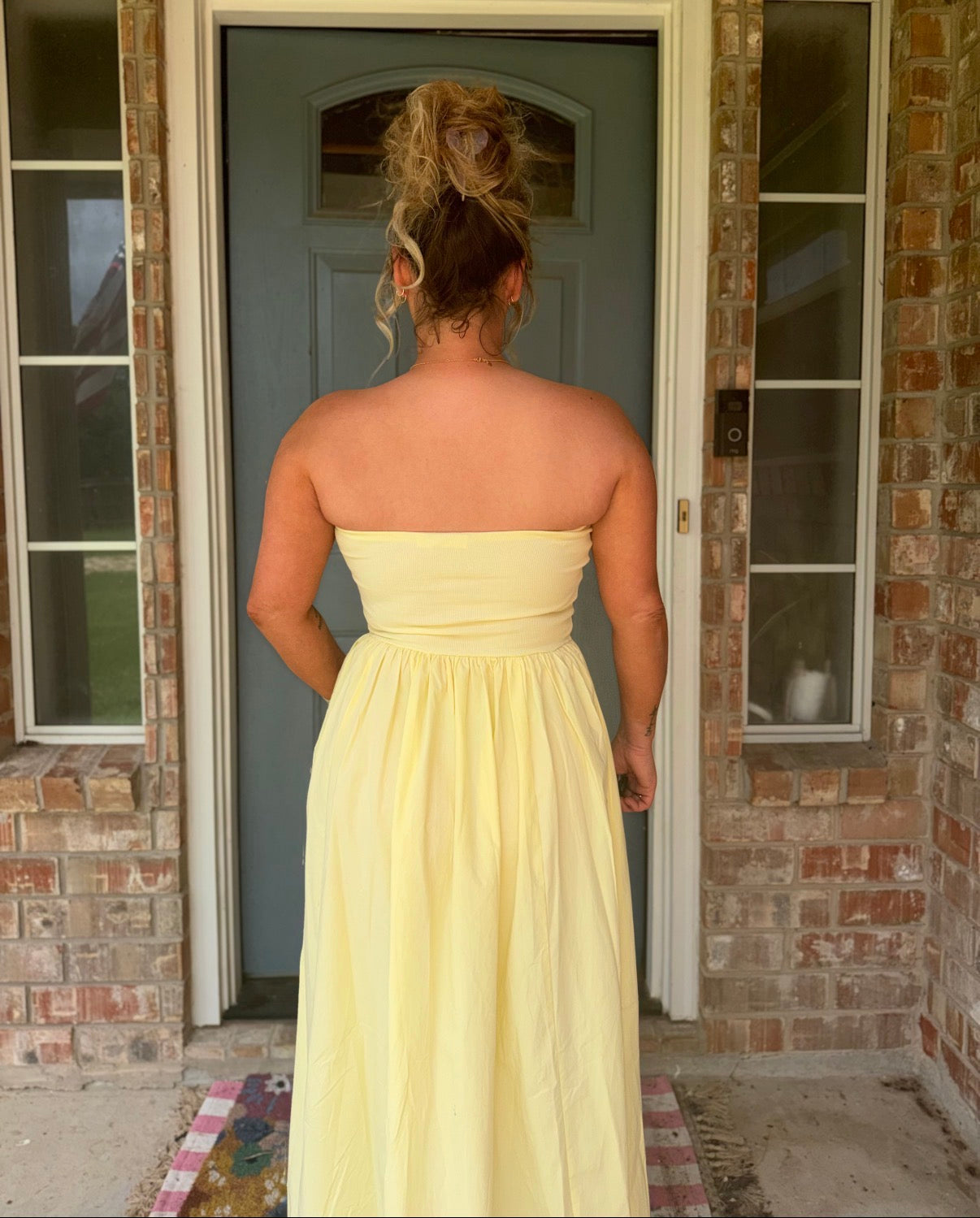 Strapless Flowy Midi Dress Yellow