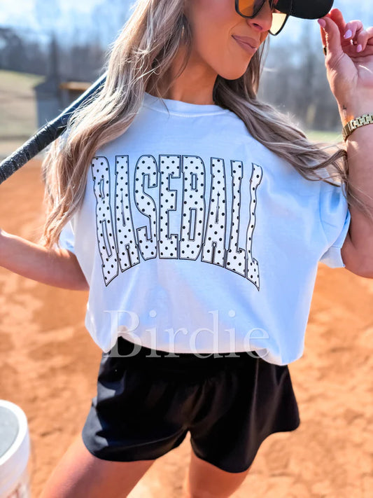 Baseball Polkadot Graphic Tee on Chambray