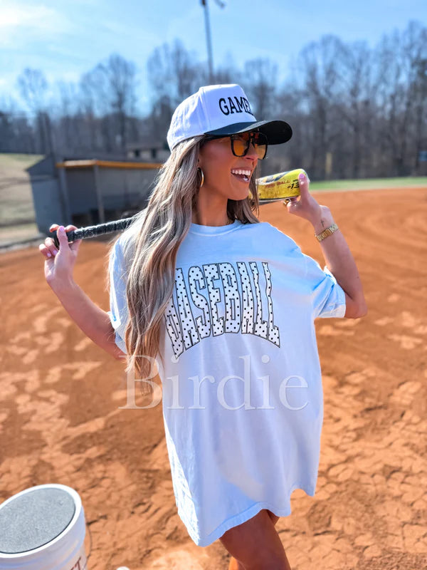 Baseball Polkadot Graphic Tee on Chambray