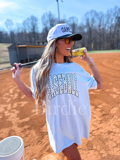 Baseball Polkadot Graphic Tee on Chambray