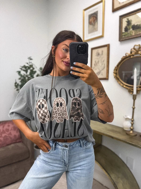 Spooky Season 3 Ghosts Graphic Tee on Grey-PRE ORDER