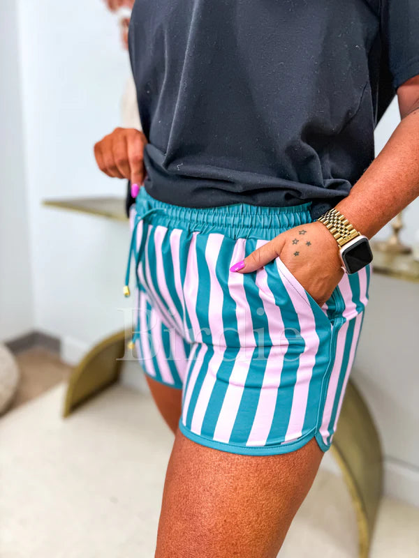 Active Shorts in Pink & Green Stripes
