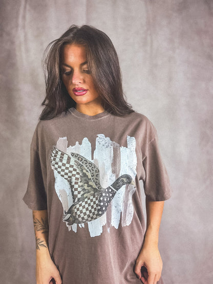 Leopard Camo Checkered Duck Graphic Tee on Espresso