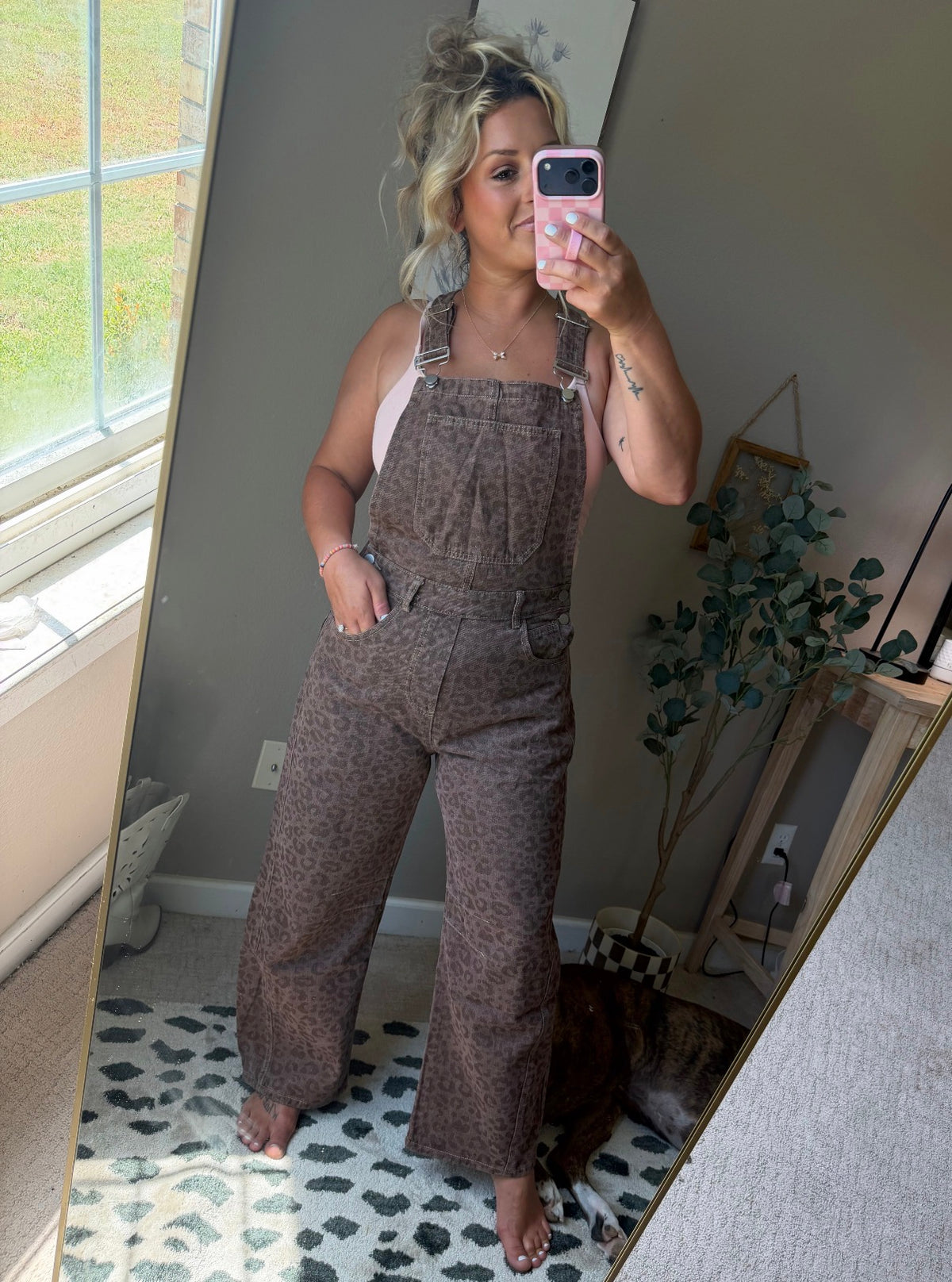 Vintage Leopard Overall Jumpsuit With Barrel Leg