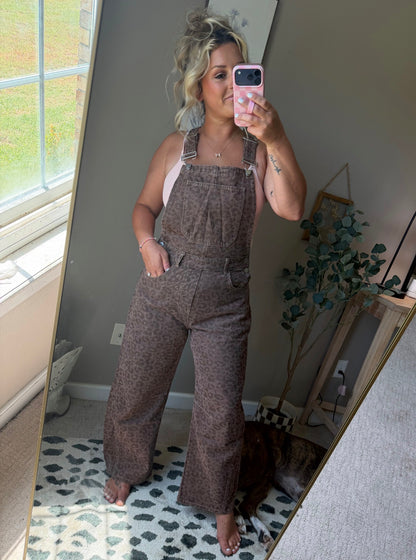 Vintage Leopard Overall Jumpsuit With Barrel Leg
