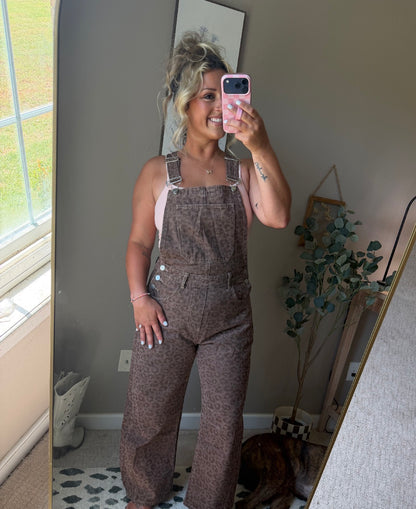 Vintage Leopard Overall Jumpsuit With Barrel Leg