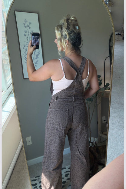 Vintage Leopard Overall Jumpsuit With Barrel Leg