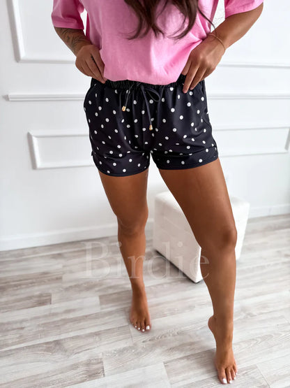 Active Shorts in Black with White Polka Dots