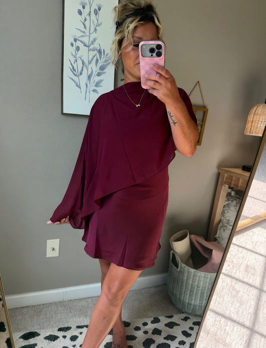 Spaghetti Strap Bias Mini Dress With Sheer Shaw