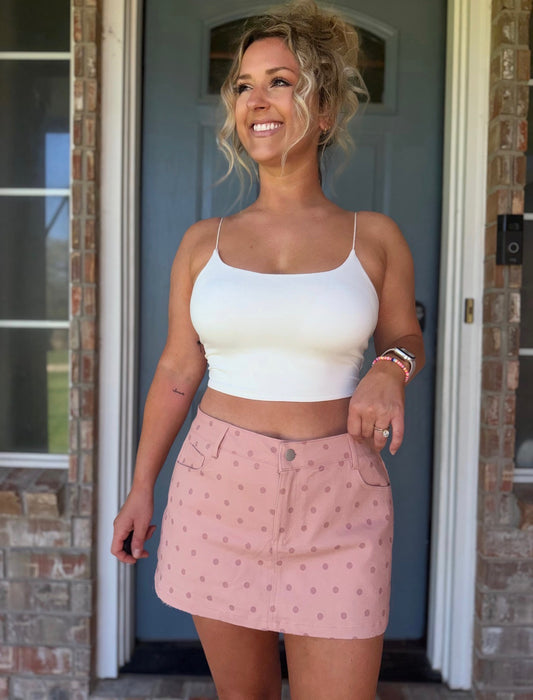 Mid Waisted Polka Dot Twill Mini Skort