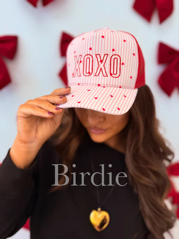 XOXO Embroidered Seersucker Trucker Hat