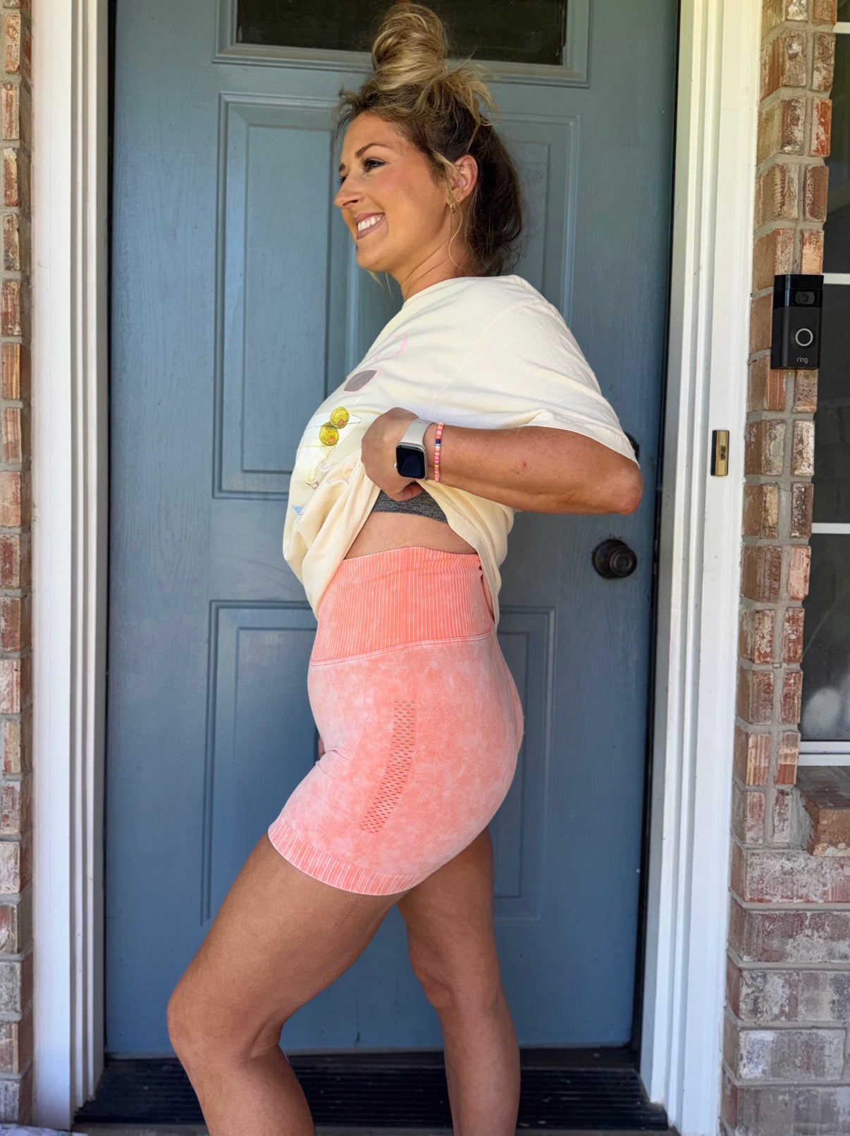 Washed Seamless High Waisted Shorts Coral