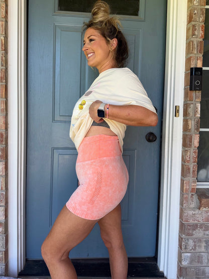Washed Seamless High Waisted Shorts Coral
