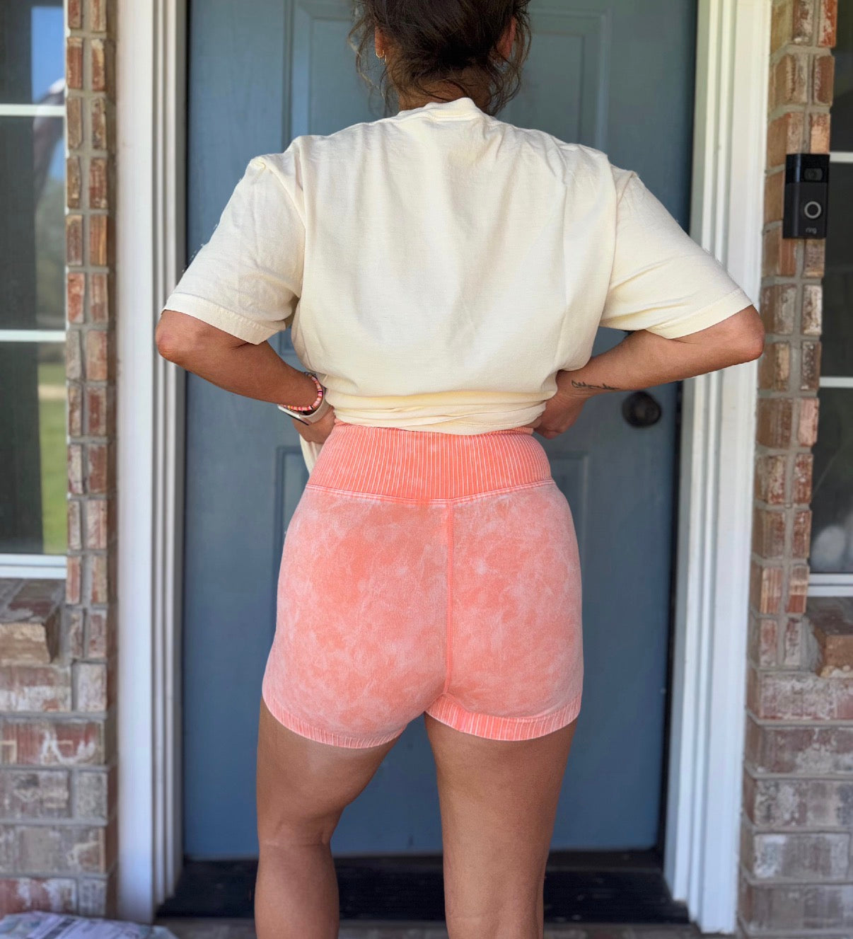 Washed Seamless High Waisted Shorts Coral