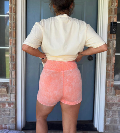 Washed Seamless High Waisted Shorts Coral