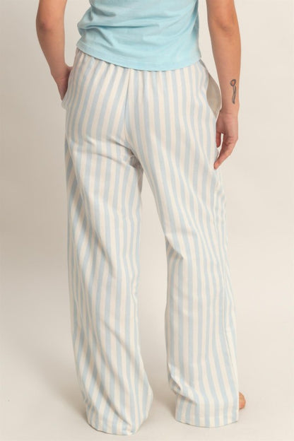 Vertical Striped Elastic Pants With Side Pockets
