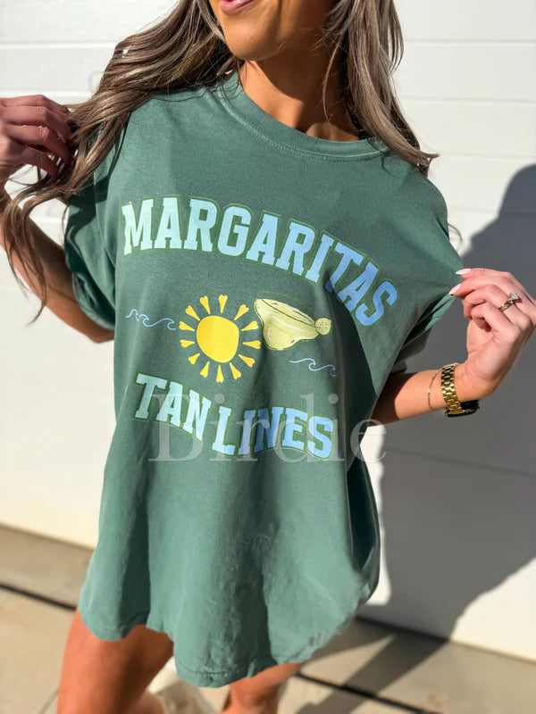 Margaritas and Tan Lines Graphic Tee on Light Green