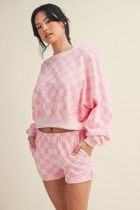 So Fetch Checkered Pink Short Set