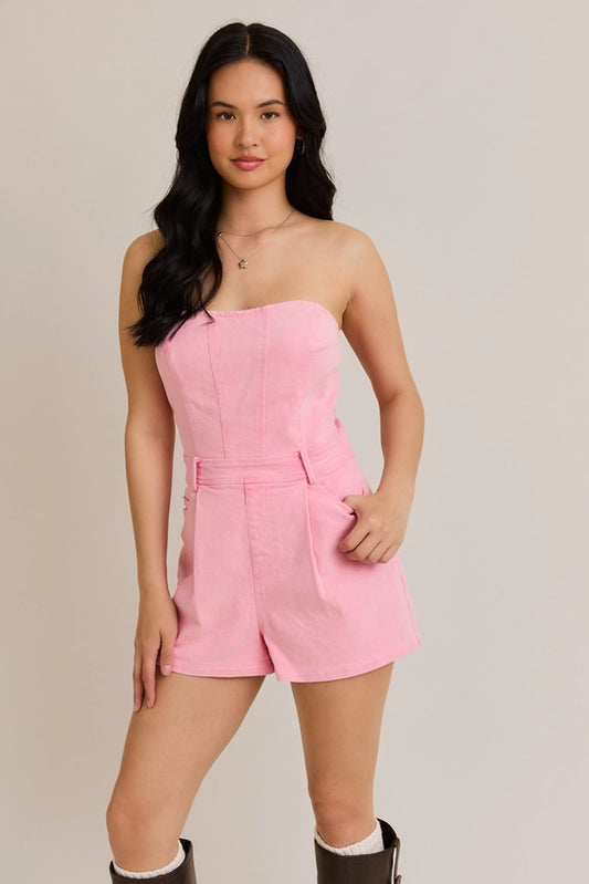 Pink Denim Tube Romper