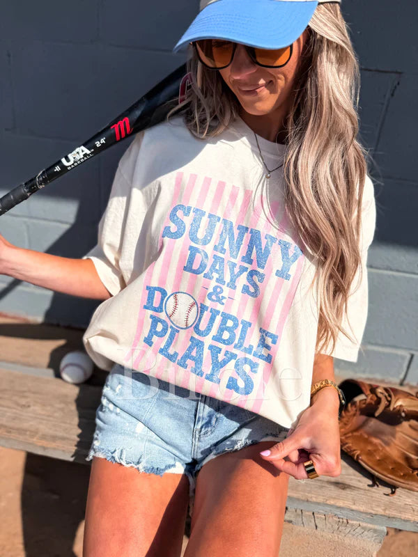 Sunny Days & Double Plays Graphic Tee on Ivory