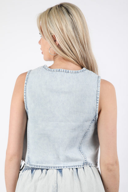 Jean Acid Washed Denim Front Tie Vest