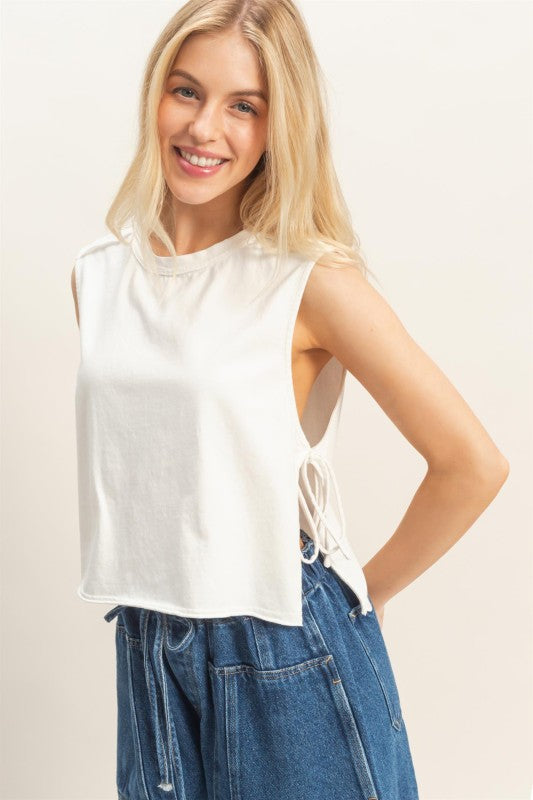Sleeveless Raw Edge Top in White