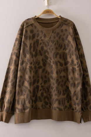 Cheetah Printed Crew Neck Sweatshirt