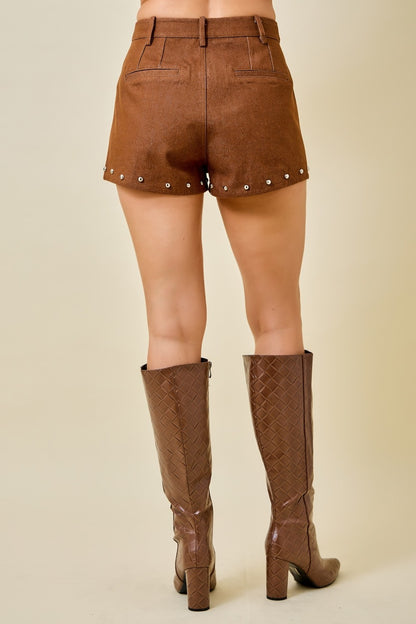 High Waisted Denim Shorts With Metal Stud Detail