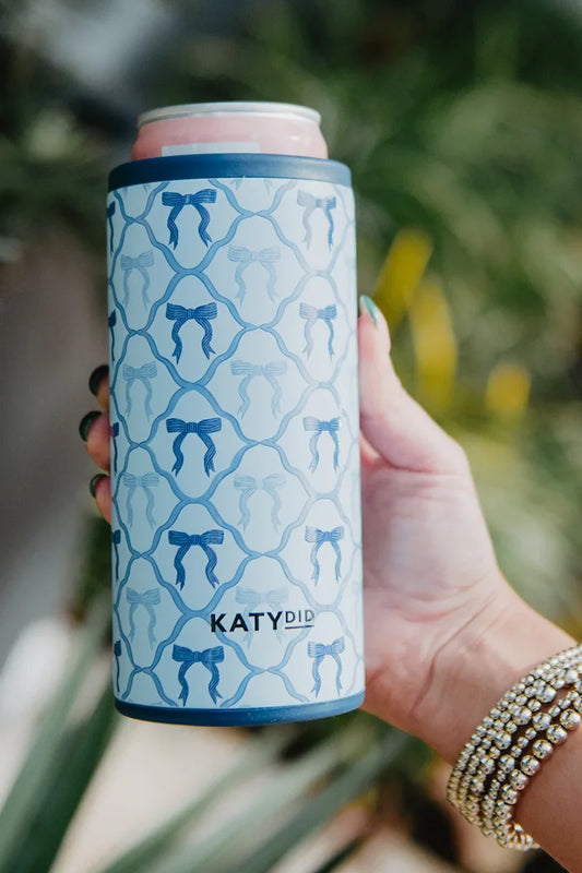 Blue Coquette Bows Tall Can Cooler