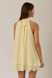 Halter Neck Ruffle Hem Mini Dress Butter Yellow