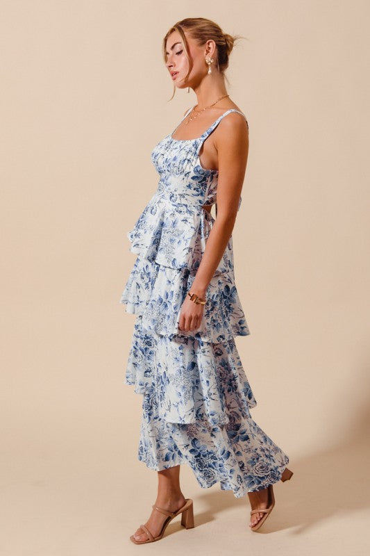 Floral Print Tiered Maxi Dress