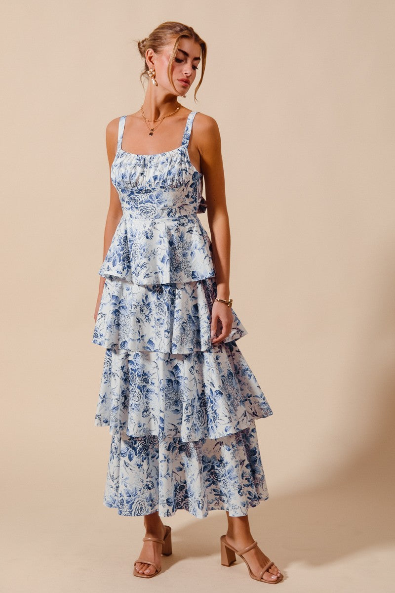 Floral Print Tiered Maxi Dress