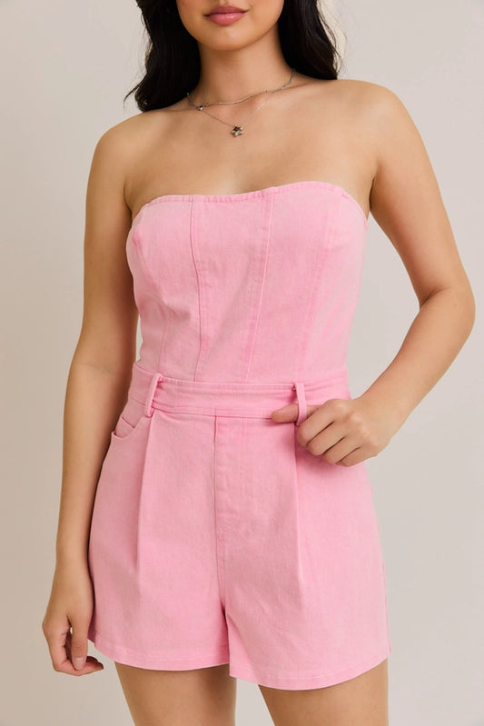 Pink Denim Tube Romper
