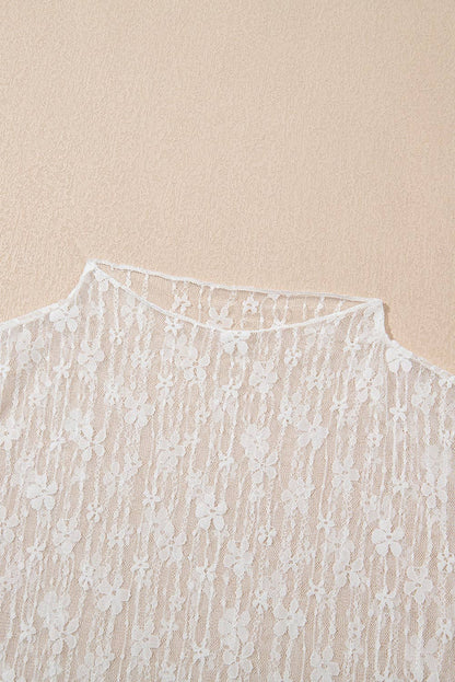 White Sheer Floral Lace Long Sleeve  Top