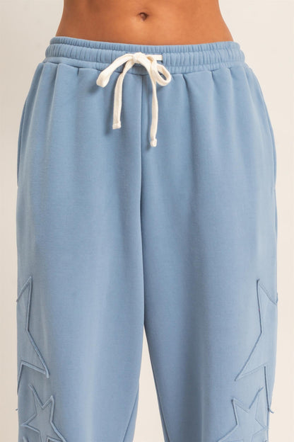 Star Patch Jogger Pants-Dusty Blue