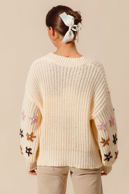 Juliette Sweater Top With Embroidered Sleeves