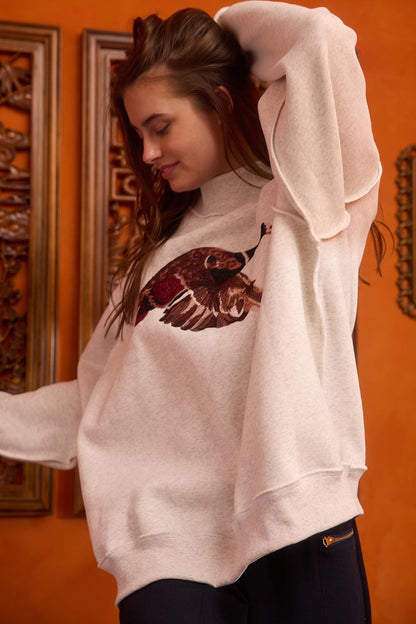 'mallard' Embroidered Wildlife Mock-neck Sweatshirt